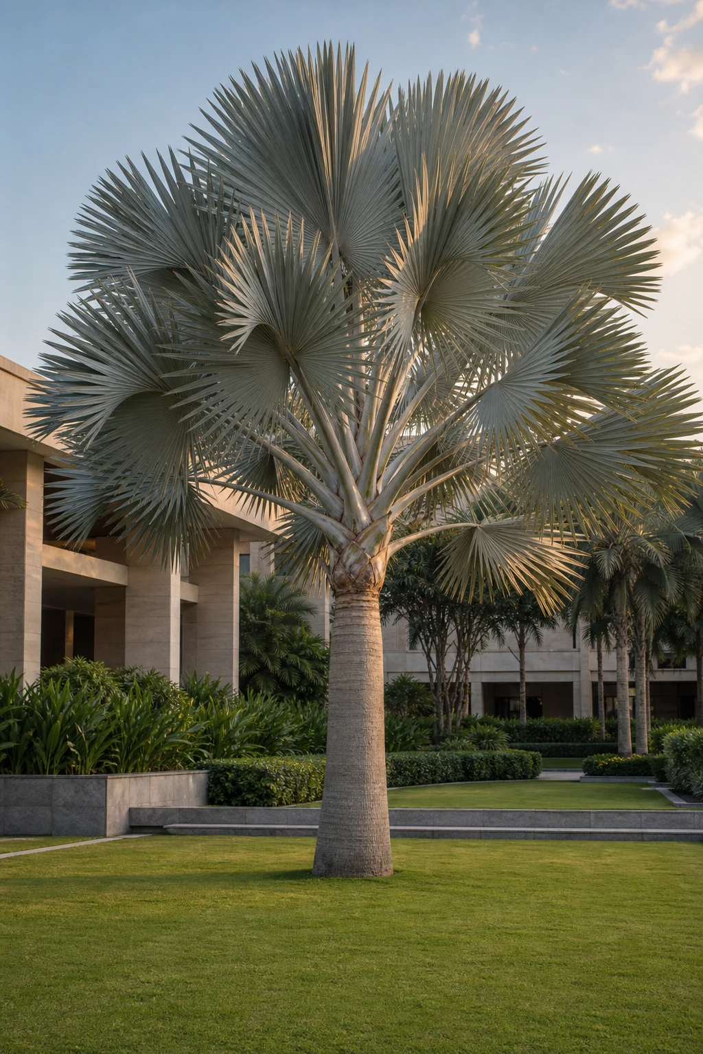 Bismarckia palm specimen with silver fan leaves for imported palm selection in luxury commercial landscapes.