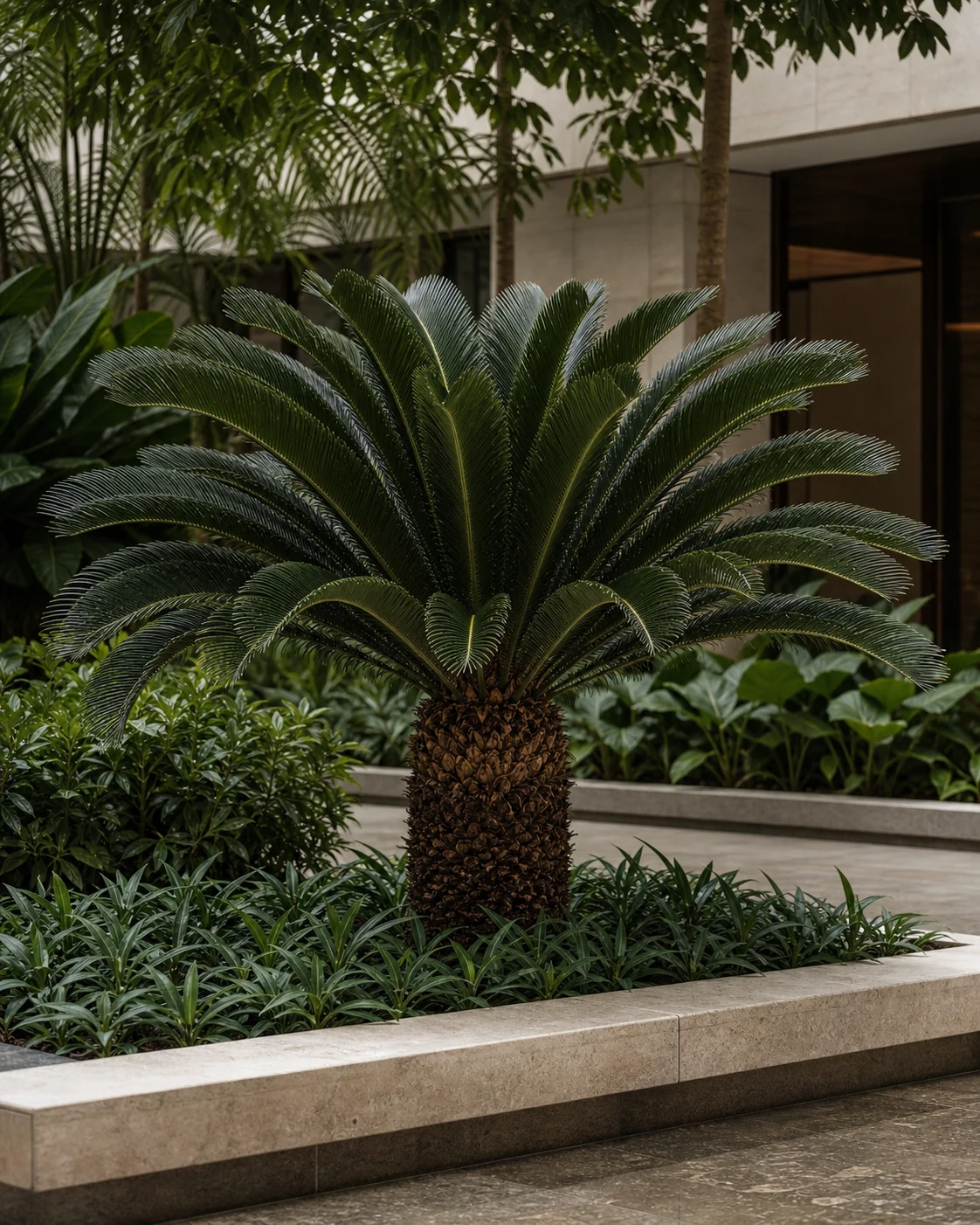 Cycas revoluta specimen with symmetrical crown for formal entrances, courtyards, and luxury landscape accents.