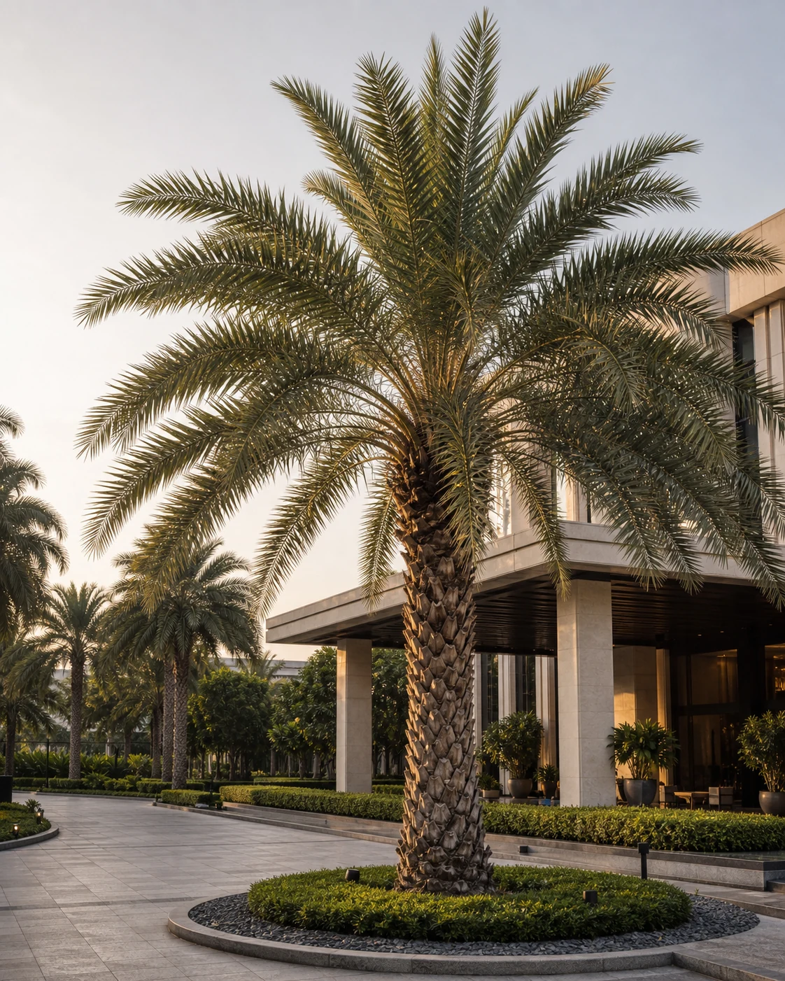 Phoenix dactylifera date palm specimen for commercial arrival avenues, resort landscapes, and formal palm planting.