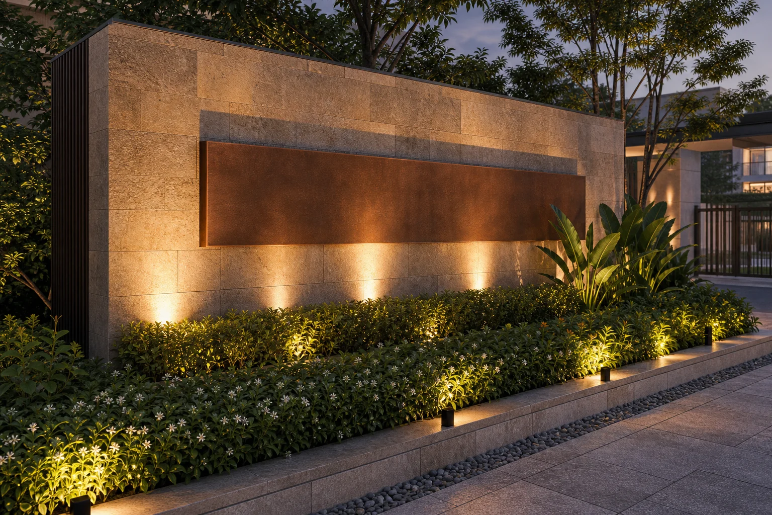 Illuminated feature wall with planting