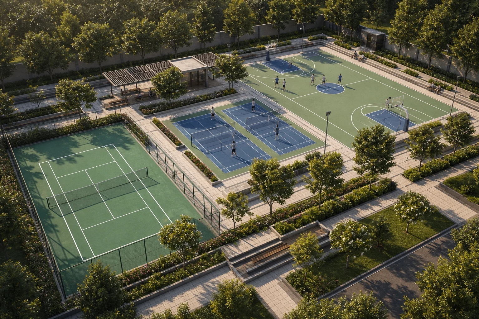 Aerial sports courts landscape