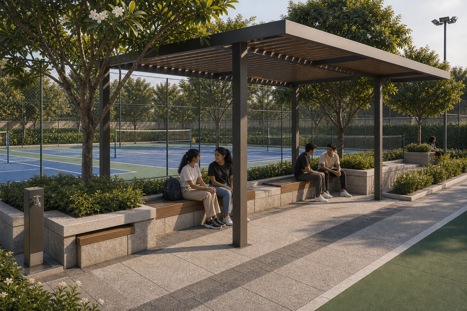 Covered sports court seating landscape visual