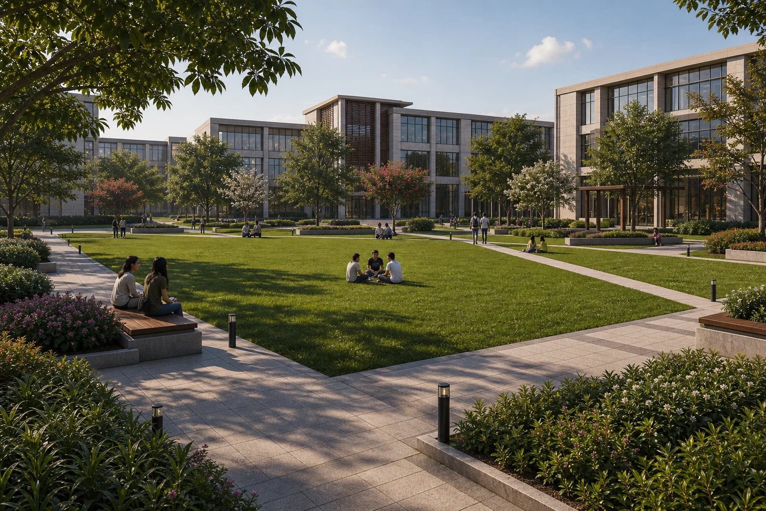 Campus lawn courtyard