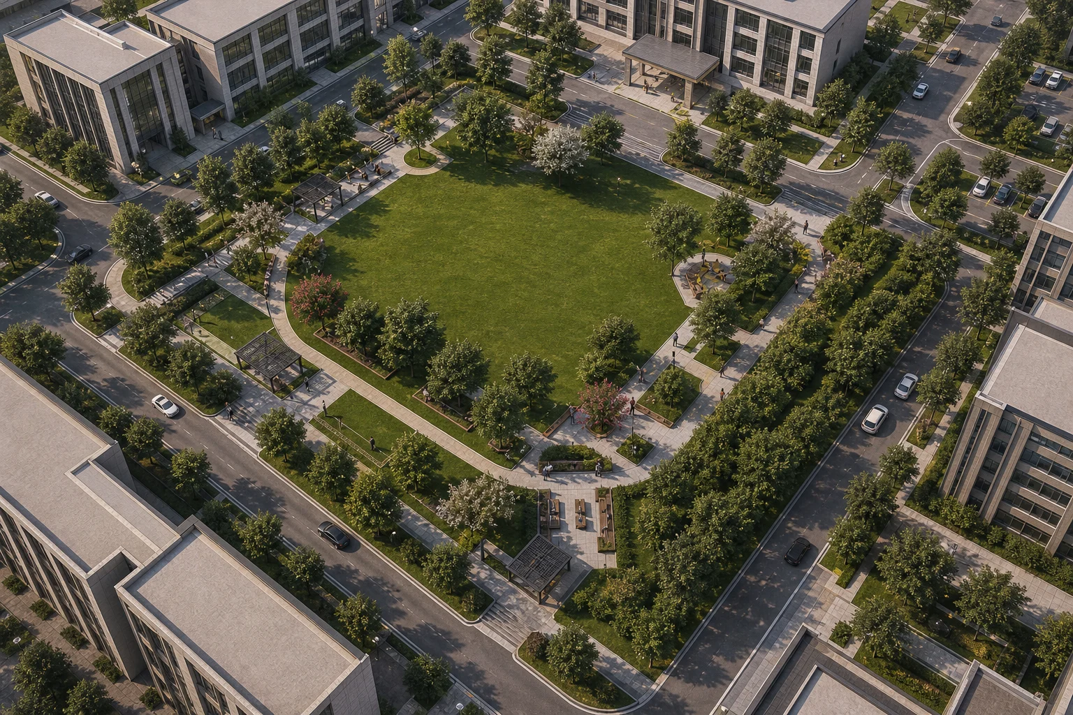 Aerial campus central green