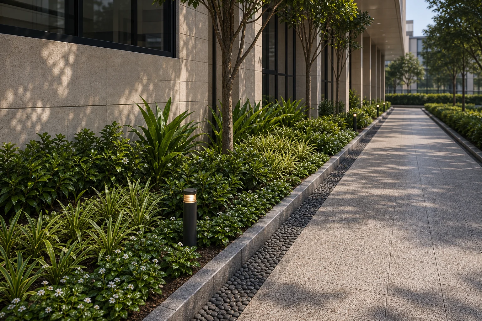 Linear building edge planting