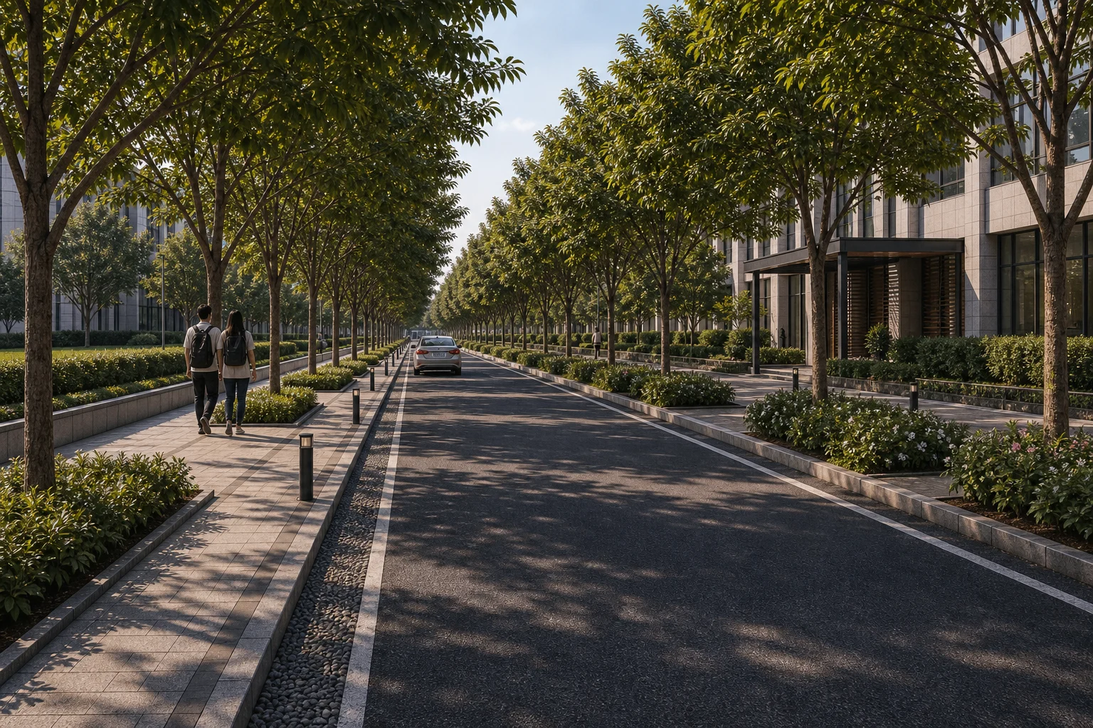 Tree-lined campus road